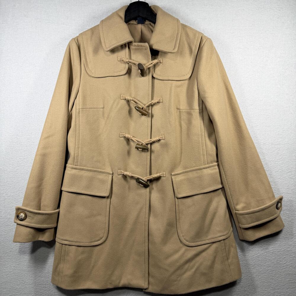 Gap Coat Womens Small Tan Wool Toggle Duffle Overcoat Pockets Lined Winter